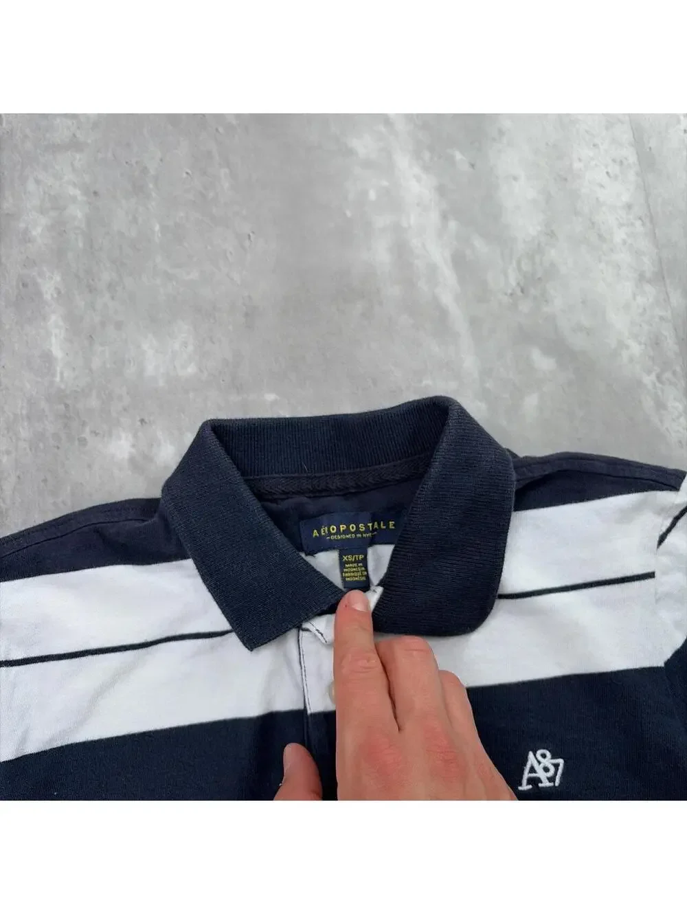 Y2K Navy Aeropostale Grunge Surf Striped Skater Polo Shirt